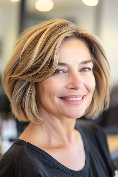 Layered Highlighted Bob Hairstyle for Women Over 50.