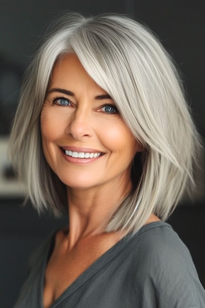 Layered Lob Hairstyle for Women Over 50.