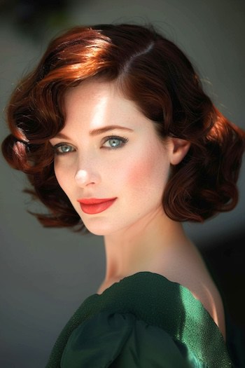 Layered Retro Bob with Voluminous Curls Short Layered Haircut.