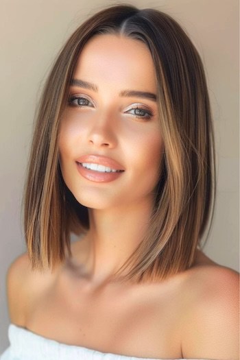 Lob Haircut with Face-Framing Highlights.