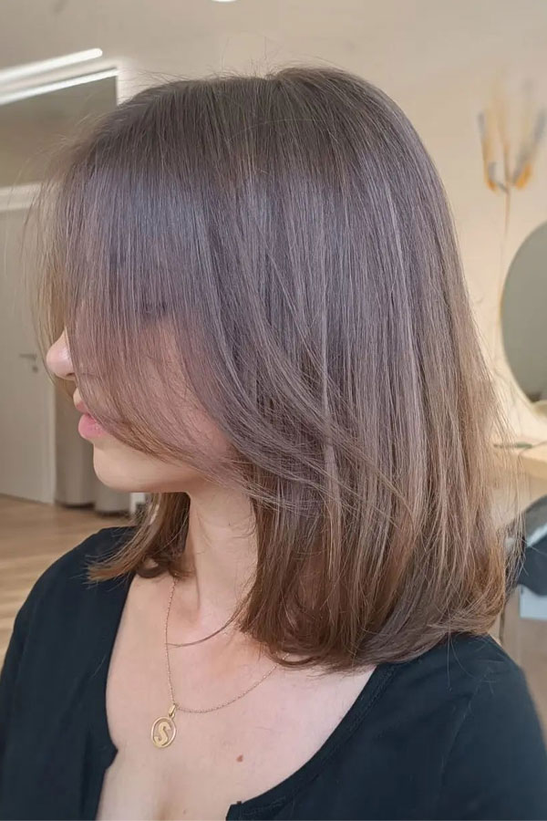 long bob haircuts, Shoulder-Length Bob with Curtain Bangs