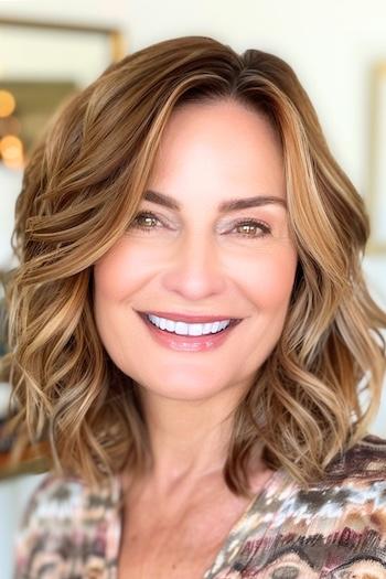 Long Wavy Bob for Fine Hair Hairstyle on a smiling woman with brown hair.