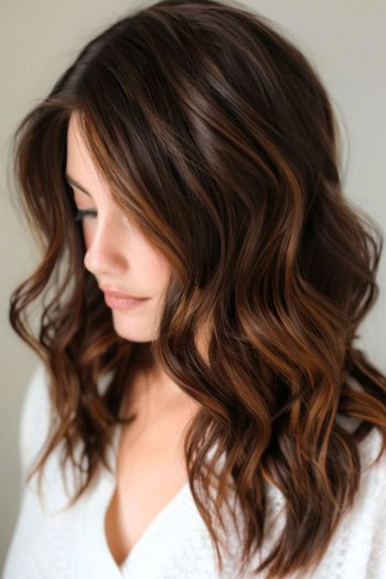 Mahogany Brown with Honey Balayage Hair Color Idea.