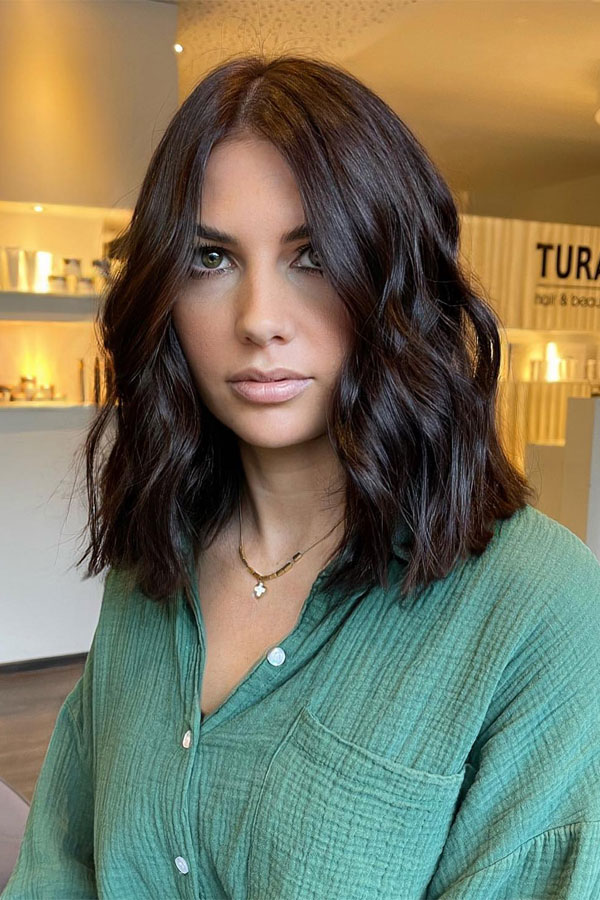 medium length bob, Wavy Rich Brunette Lob