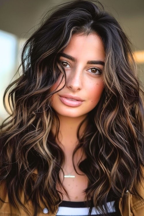 Mocha brown with honey highlights dark brown hair color.