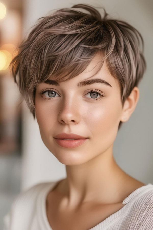 modern shaggy pixie haircut, textured pixie haircut, textured bob