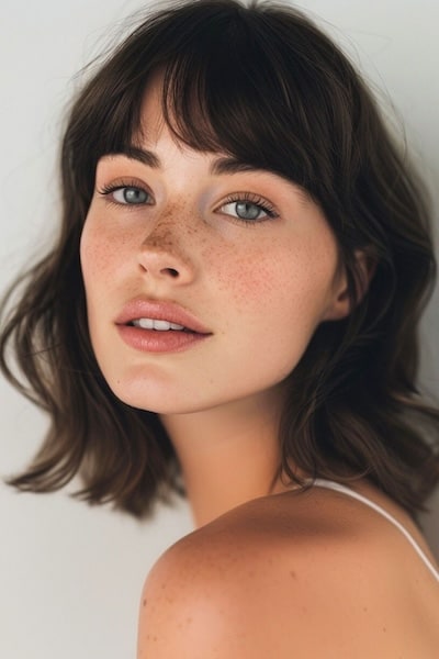 Natural Waves Medium-Length Hairstyle with Bangs.