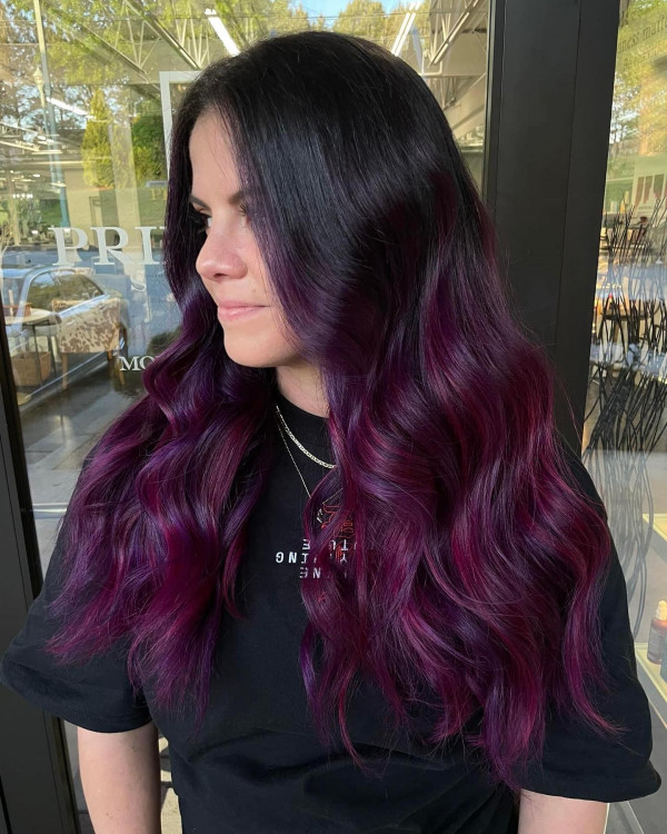 Ombre Electric Plum hair colour, Colour Melt Electric Plum, autumn hair colour