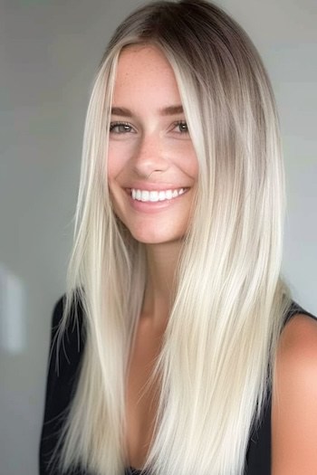 Ombre Platinum Long Straight Cut.