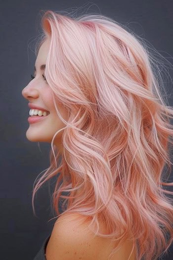 Peachy Pink Waves Pink Hair Color Idea.