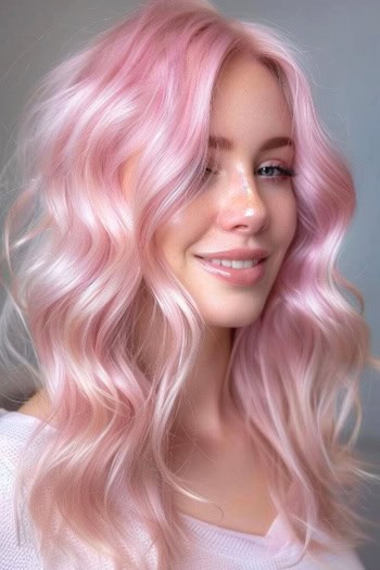 Pink Blonde Waves Pink Hair Color Idea.