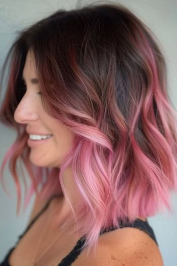 Pink Ombre Lob Pink Hair Color Idea.