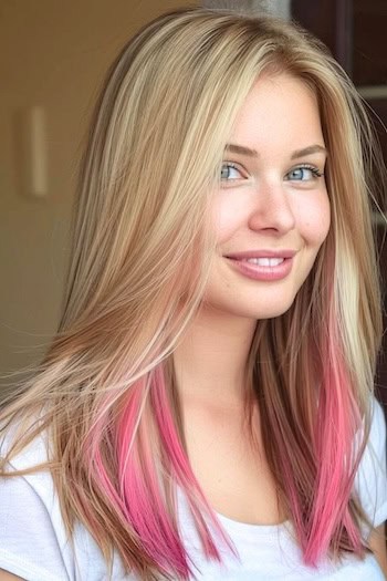 Pink Tips on Blonde Hair Pink Hair Color Idea.