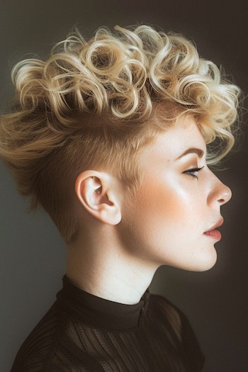 Pixie with Shaved Sides Short Curly Hairstyle.