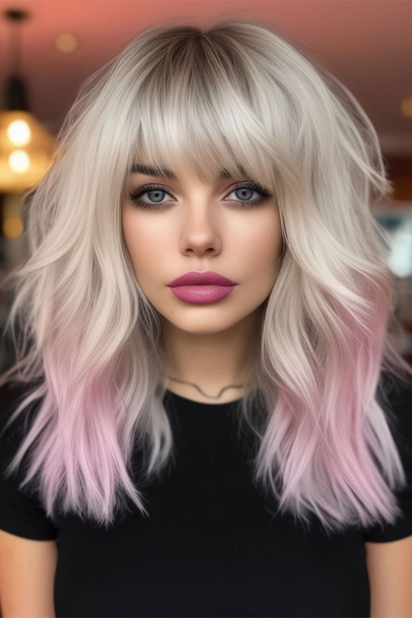 Platinum and Pink Shag, shaggy haircut, Bridgette bardot inspired haircut