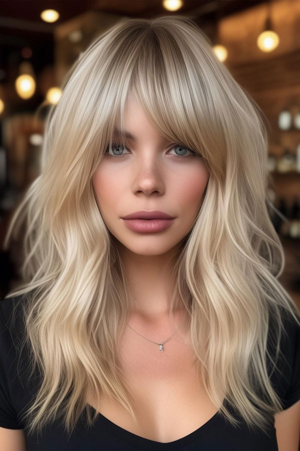 platinum blonde shag, layered shag haircut, shaggy haircut