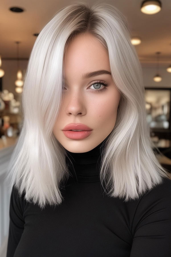 Polish Blonde Long Bob, sleek lob haircut