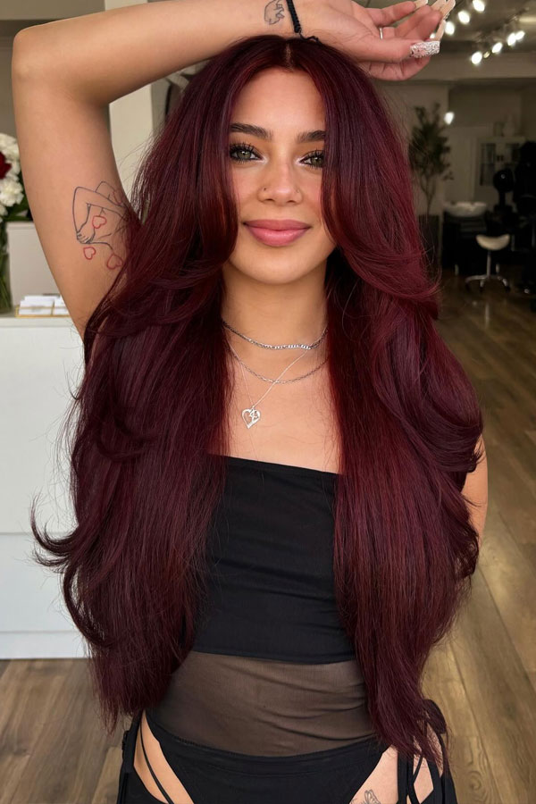 Rich Mahogany Burgundy, burgundy hair colour idea