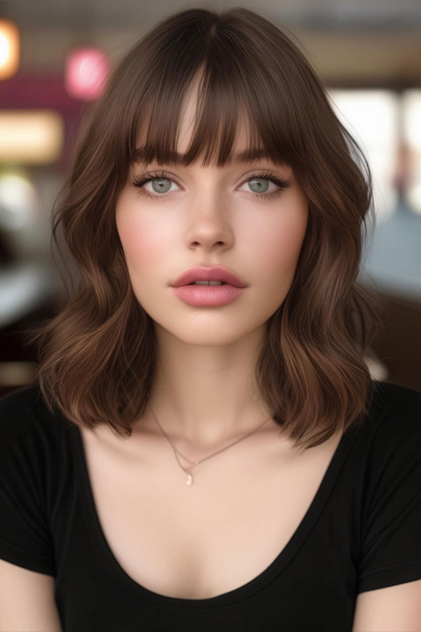 romantic long bob with bangs