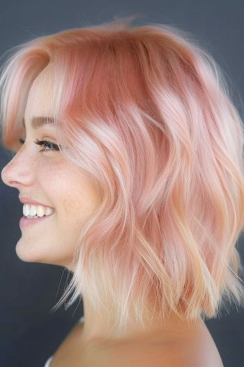 Rose Pink with Orange Undertones Pink Hair Color Idea.