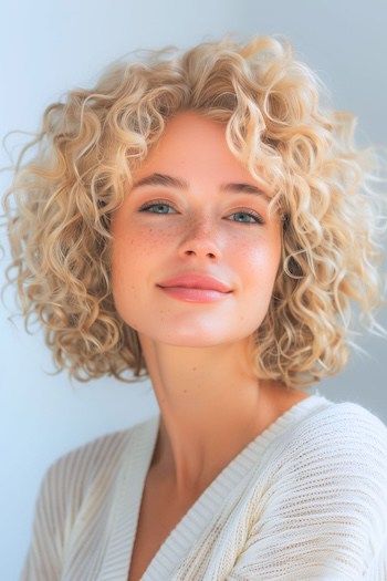 Rounded Bob Short Curly Hairstyle.