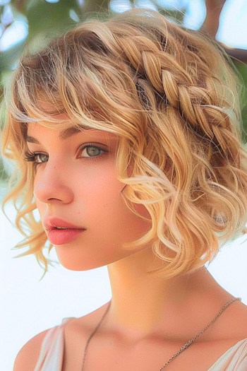 Short Curly Bob with Braid Short Curly Hairstyle.