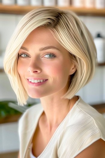 Short Rounded Bob Straight Hairstyle.