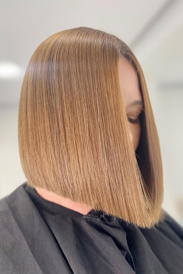 sleek blunt lob, sleek medium-length bob