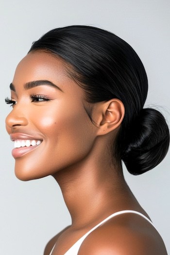 Sleek Low Bun Straight Hairstyle.