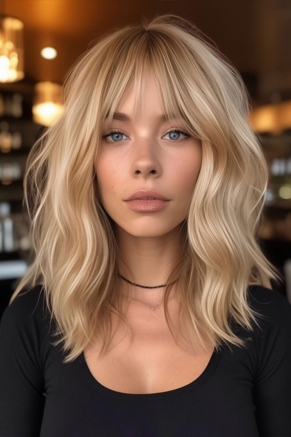 Soft Blonde Shag with fringe, layered shag haircut, shaggy haircut