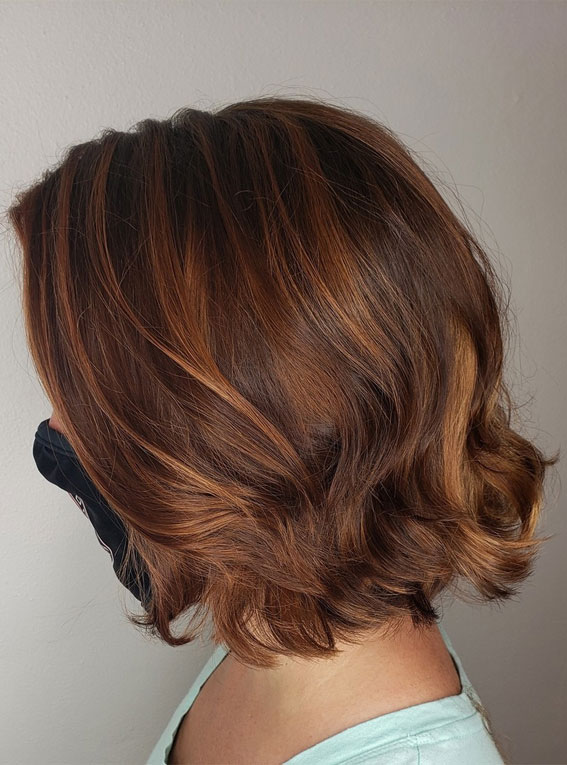 soft caramel auburn highlights, brunette hair color