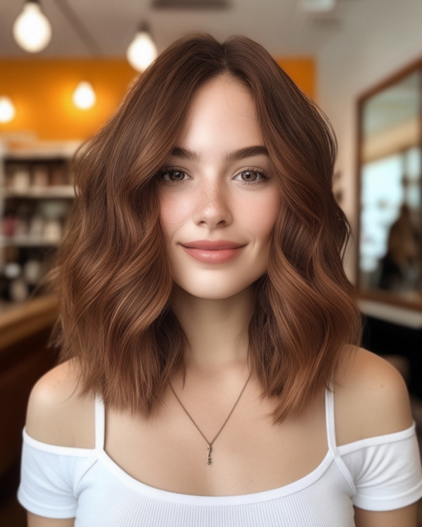 Soft Wavy Chestnut Long Bob