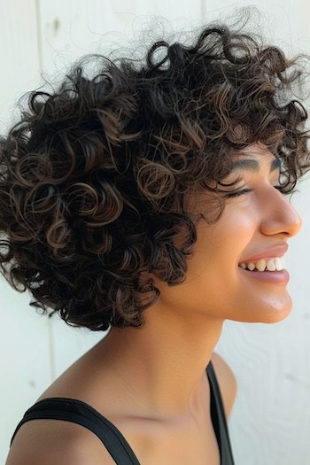 Stacked Curly Bob Short Curly Hairstyle.