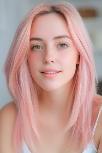 Straight Blush Pink Blonde Long Layers Pink Hair Color Idea.