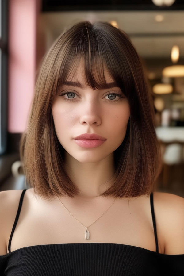 straight long bob with wispy bangs