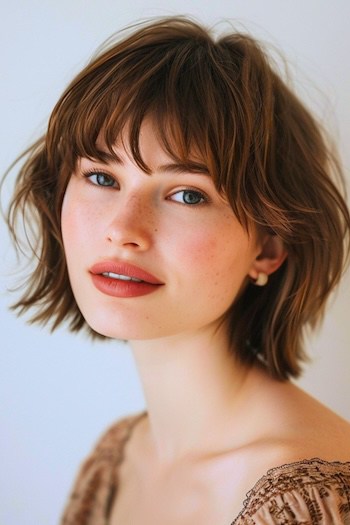 Textured Bob with Bangs Straight Hairstyle.