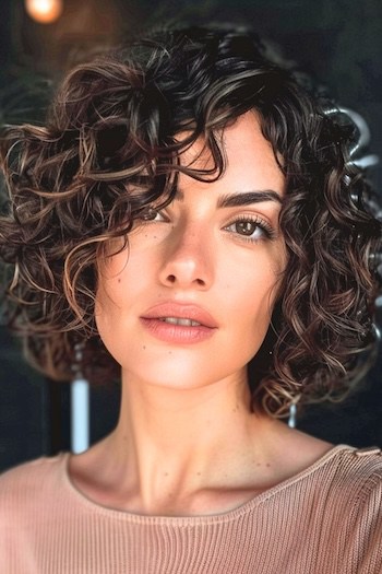 Textured Chin-Length Bob Short Curly Hairstyle.