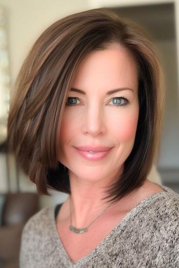 Textured Long Bob for Fine Hair Hairstyle on a smiling woman with brown hair.