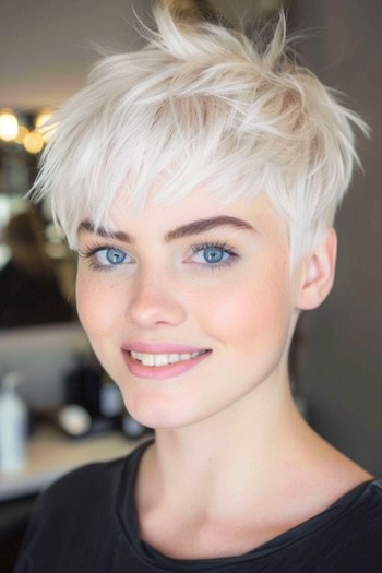 Tousled Platinum Pixie Short Layered Haircut.