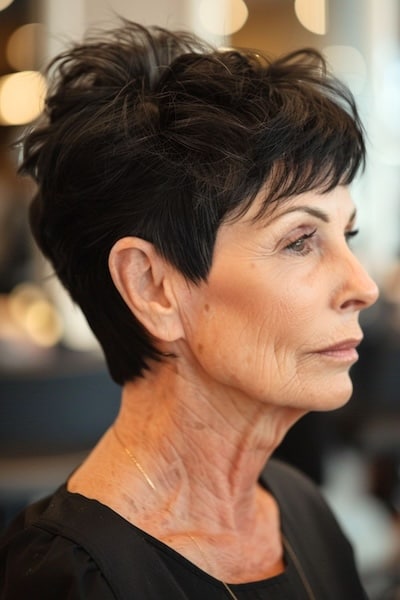 Tousled textured pixie for women over 50.