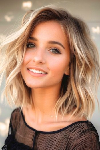 Tousled Wavy Lob Haircut.