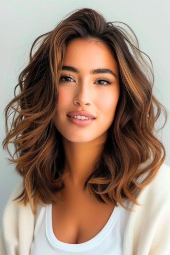 Tousled Wavy Long Lob Haircut.