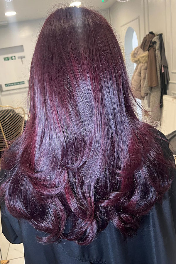 Vibrant Plum Burgundy, burgundy hair colour idea