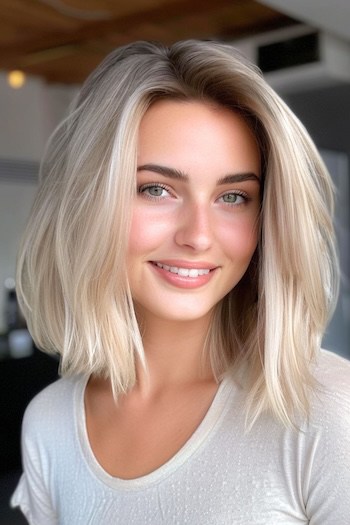 Voluminous Blonde Lob Haircut.