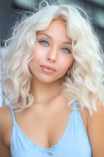 Voluminous Curly Platinum Lob.