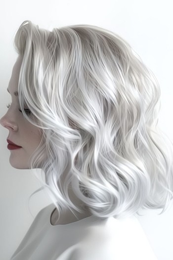 Voluminous Silvery Platinum Wavy Lob.