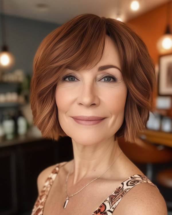 Warm Chestnut Shade, Warm Chestnut Shade Bob For Women Over 60