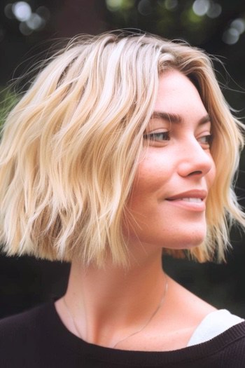 Wavy Blunt Bob Short Layered Haircut.