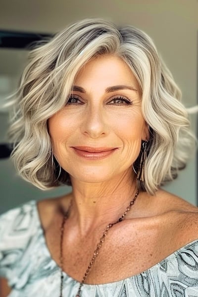 Wavy Bob Hairstyle for Women Over 50.