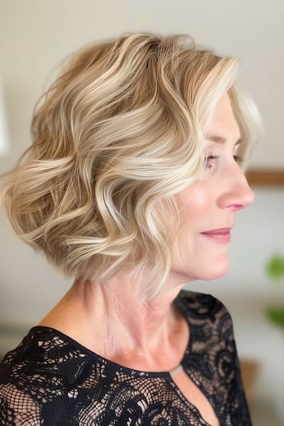 Wavy Lob Hairstyle for Women Over 50.